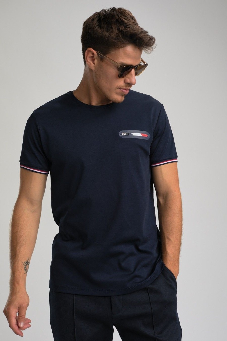 Homme Benson & Cherry T-Shirts Pour Homme | Tshirt Avec Details Tricolores Turgot Marine