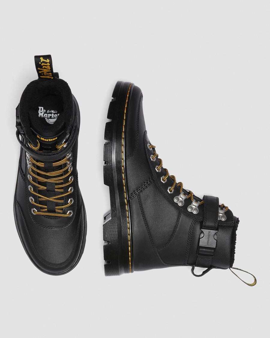 Messieurs Dr. Martens Chaussures Utilitaires | Chapeaux Utilitaires En Fausse Fourrure Combs Tech Noir — Grove+Toile Enduite