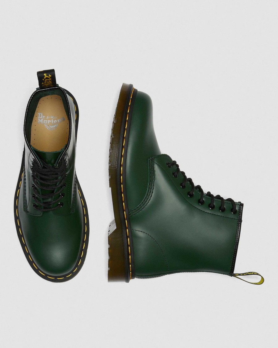 Messieurs Dr. Martens Tenias | Bottines A Lacets En Cuir Lisse 1460 Vert Lisse