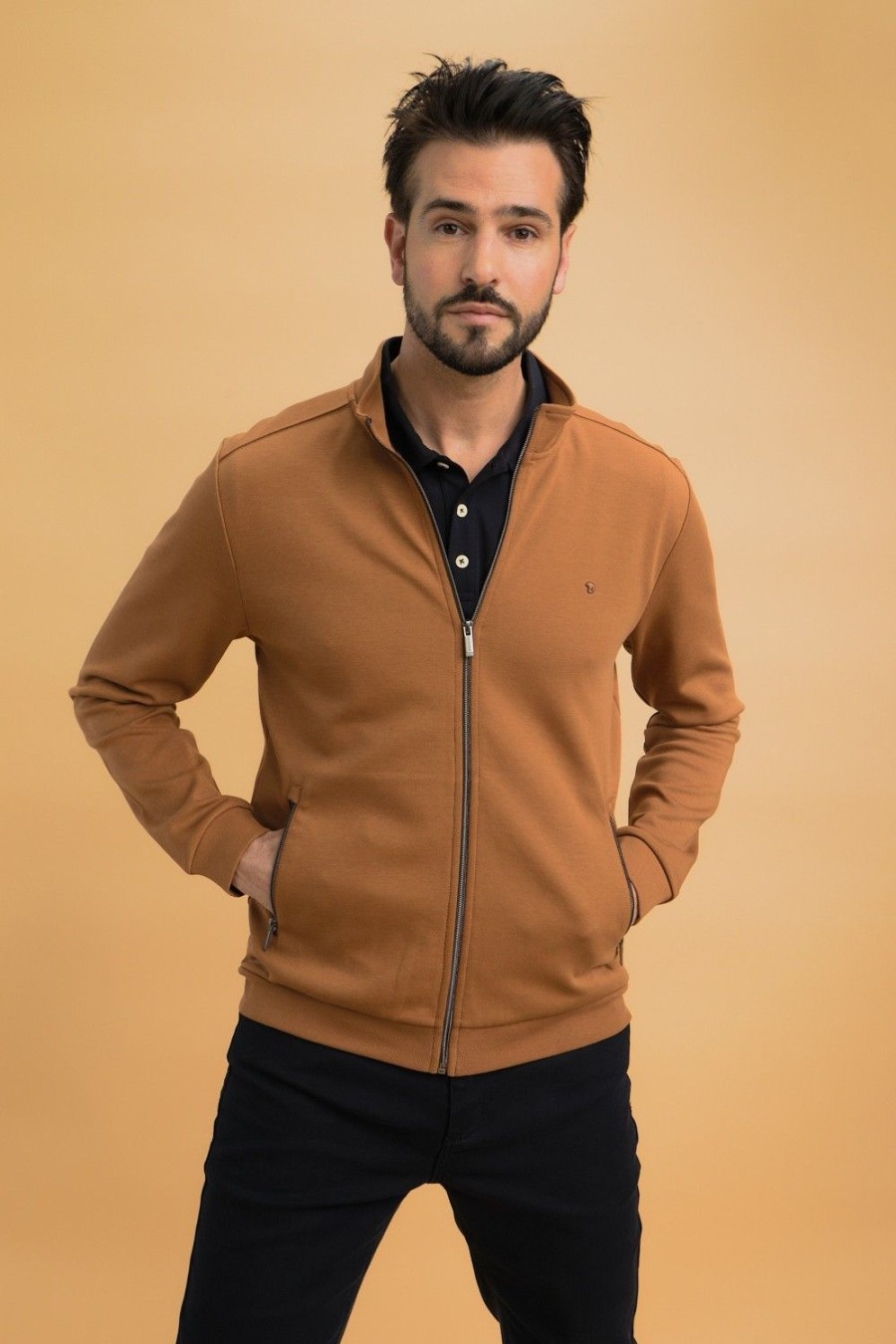 Homme Benson & Cherry Vestes Et Sweaterie Pour Homme | Sweat Zippe Double Face Sirene Camel