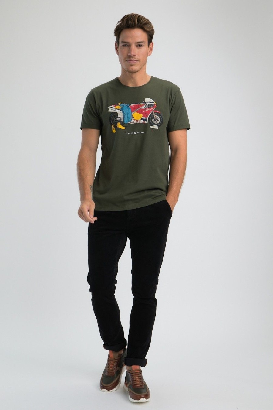 Homme Benson & Cherry T-Shirts Pour Homme | T-Shirt Coton Hommage A Coluche Taiga Kaki