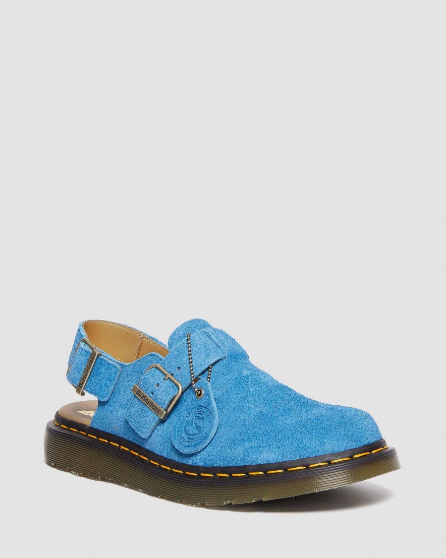 Dames Dr. Martens Chaussons | Jorge Made In England Slingback Bleu — Daim De Veau Repello (Huile De Gomme)