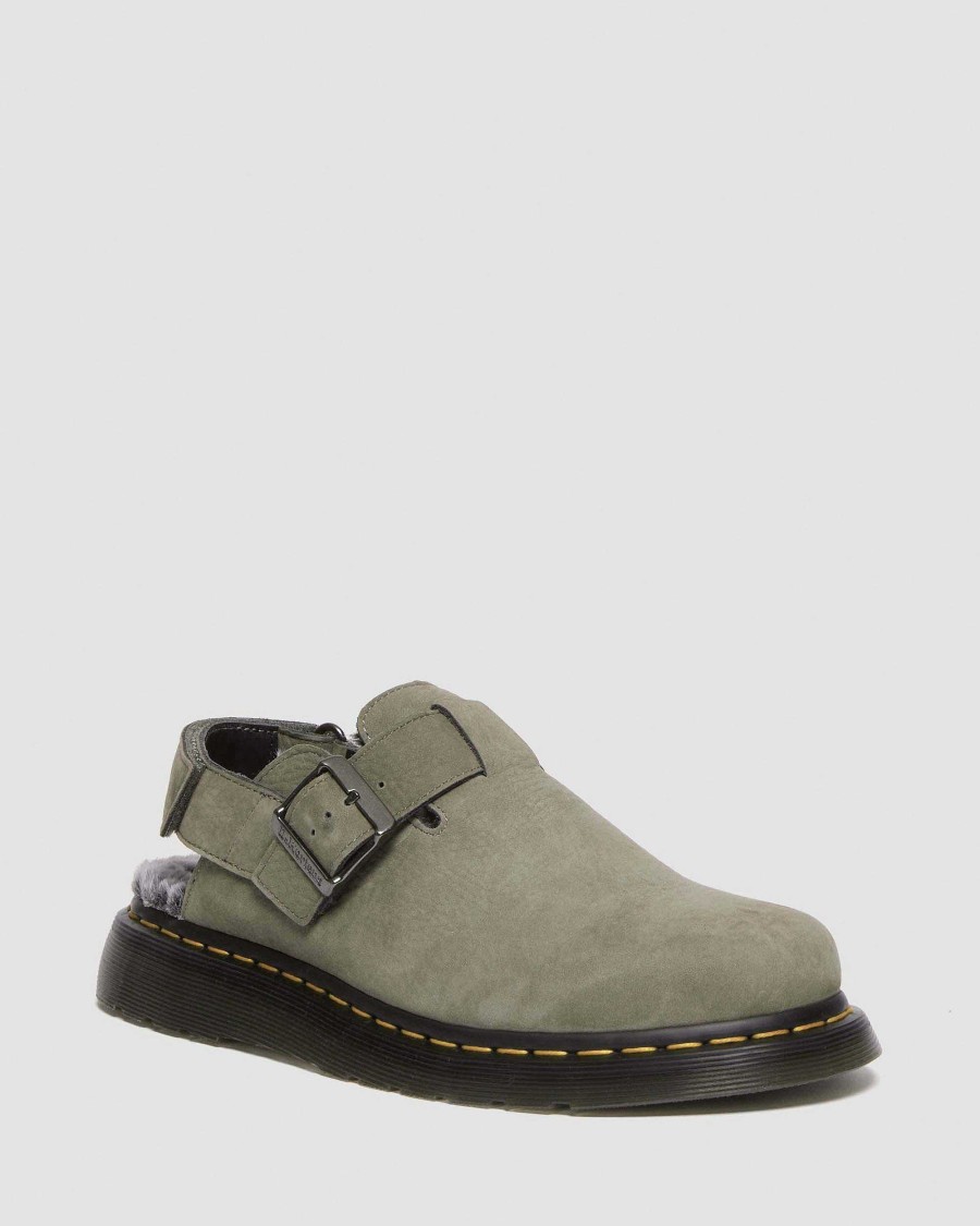 Dames Dr. Martens Chaussons | Tongs Jorge Ii En Fausse Fourrure Doublees De Fausse Fourrure Gris Nickel — Nubuck Fraise Wp