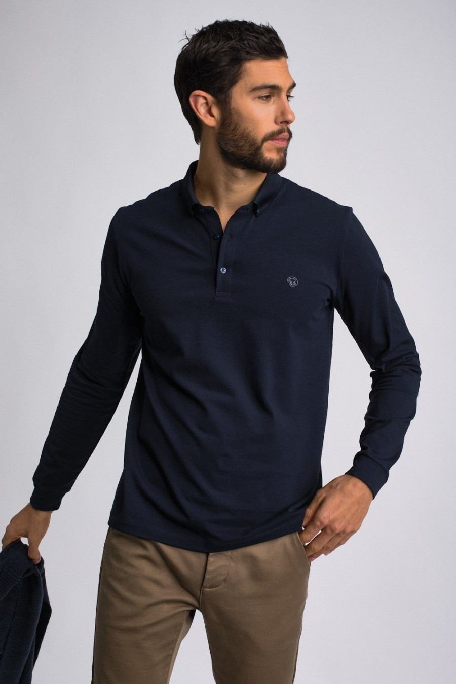 Homme Benson & Cherry Polos Pour Homme | Polo Stretch Manches Longues Ghostlong Marine