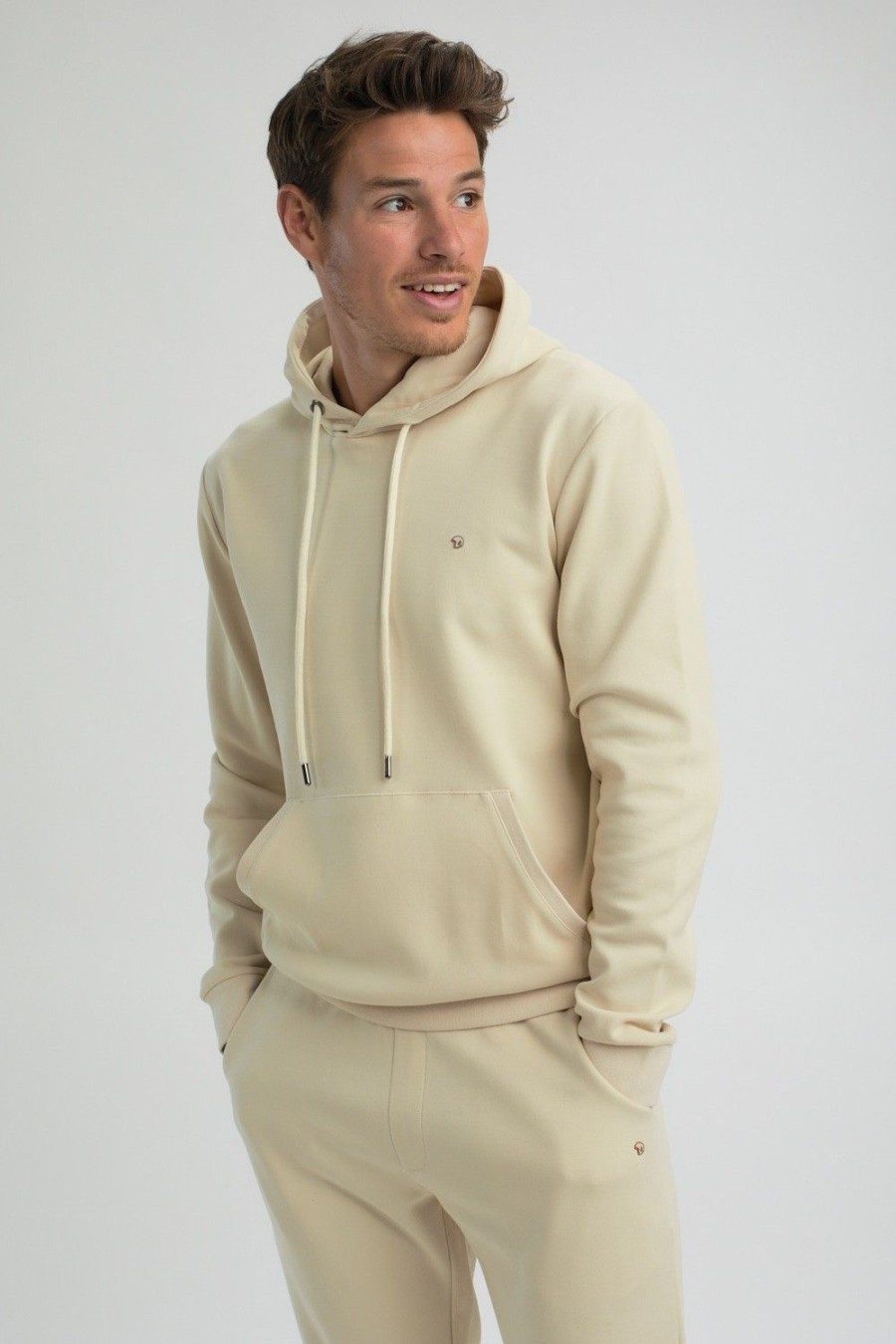 Homme Benson & Cherry Vestes Et Sweaterie Pour Homme | Sweat Capuche Poche Kangourou Steele Beige