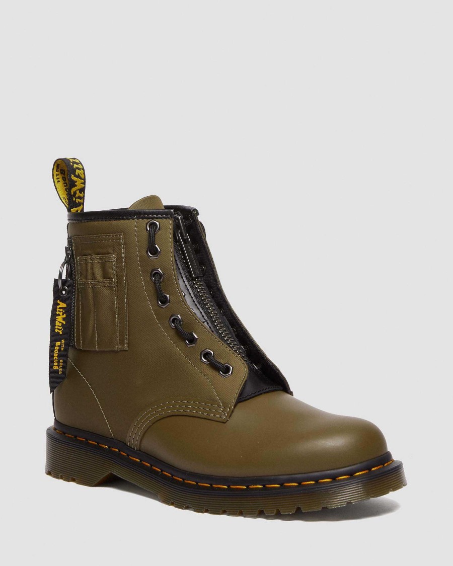 Messieurs Dr. Martens Chaussures Utilitaires | Bottes En Cuir Et Nylon 1460 Ben Alpha Industries Olive+Noir