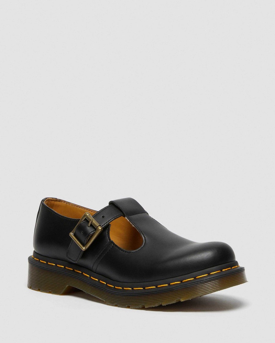 Dames Dr. Martens Chaussures Noires | Chaussures Mary Jane En Cuir Lisse Polley Noir — Lisse