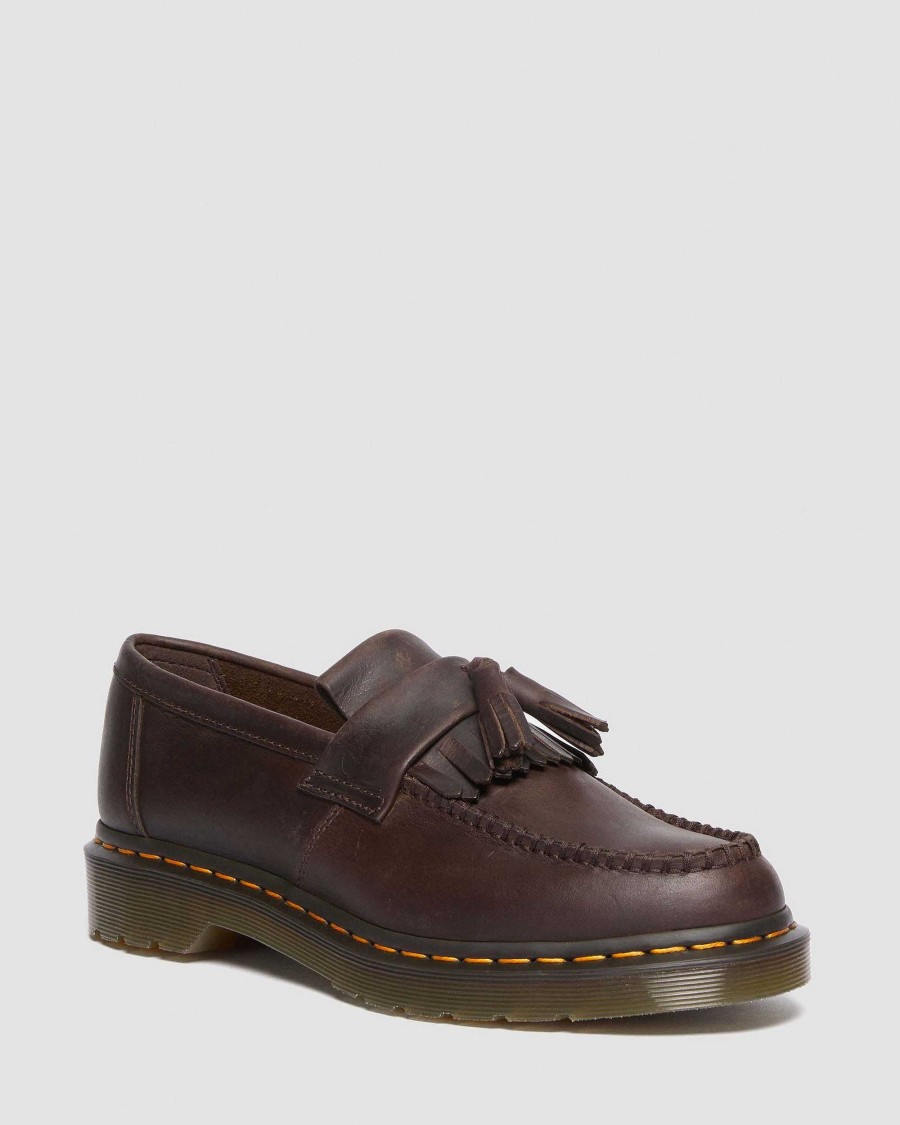 Messieurs Dr. Martens Tous Les Mocassins | Mocassins A Pampilles En Cuir Adrian Crazy Horse Marron Fonce — Crazy Horse+Pu