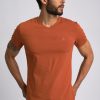 Homme Benson & Cherry T-Shirts Pour Homme | Tee-Shirt Coton Stretch Uni Col V Tahys Mandarine