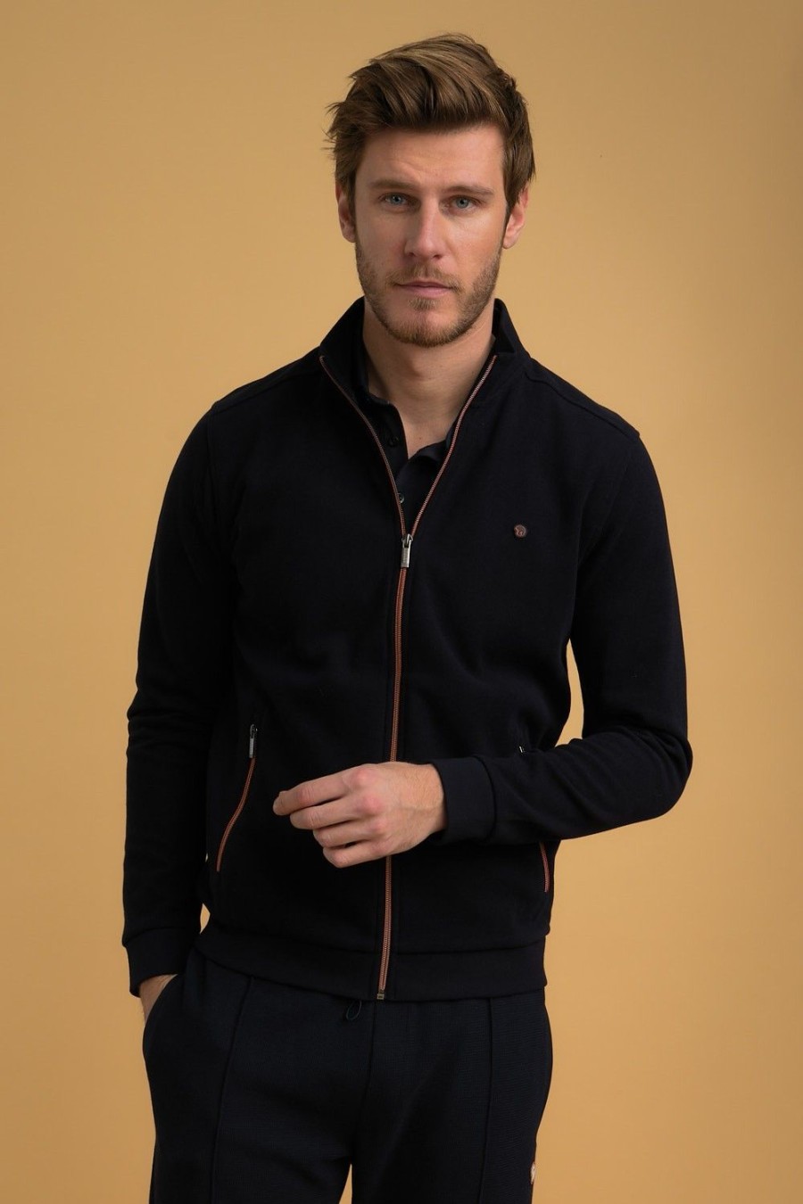 Homme Benson & Cherry Pulls Et Gilets Pour Homme | Pull Zippe Effet Velours Maoh Marine