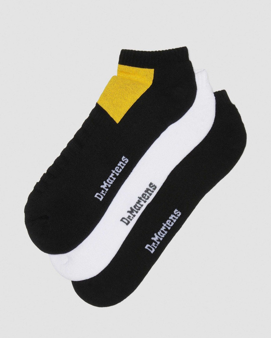 Accessoires Dr. Martens Toutes Les Chaussettes | Double Doc 3-Pack -Chaussettes En Coton Melange Noir+Blanc+Jaune — Melange De Coton