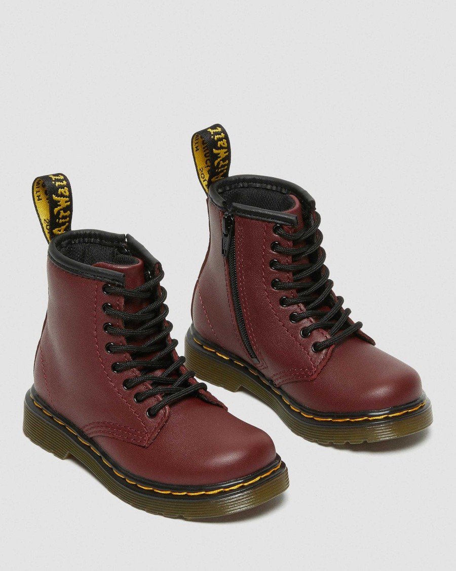 Enfants Dr. Martens Chaussures D'Ecole Pour Filles | Bottes A Lacets En Cuir 1460 Softy T Pour Tout-Petit Rouge Cerise — Softy T