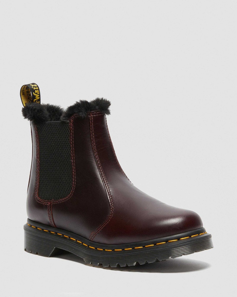 Dames Dr. Martens Bottines | Bottines Chelsea 2976 Leonore Doublees En Fausse Fourrure Sang De Boeuf — Atlas