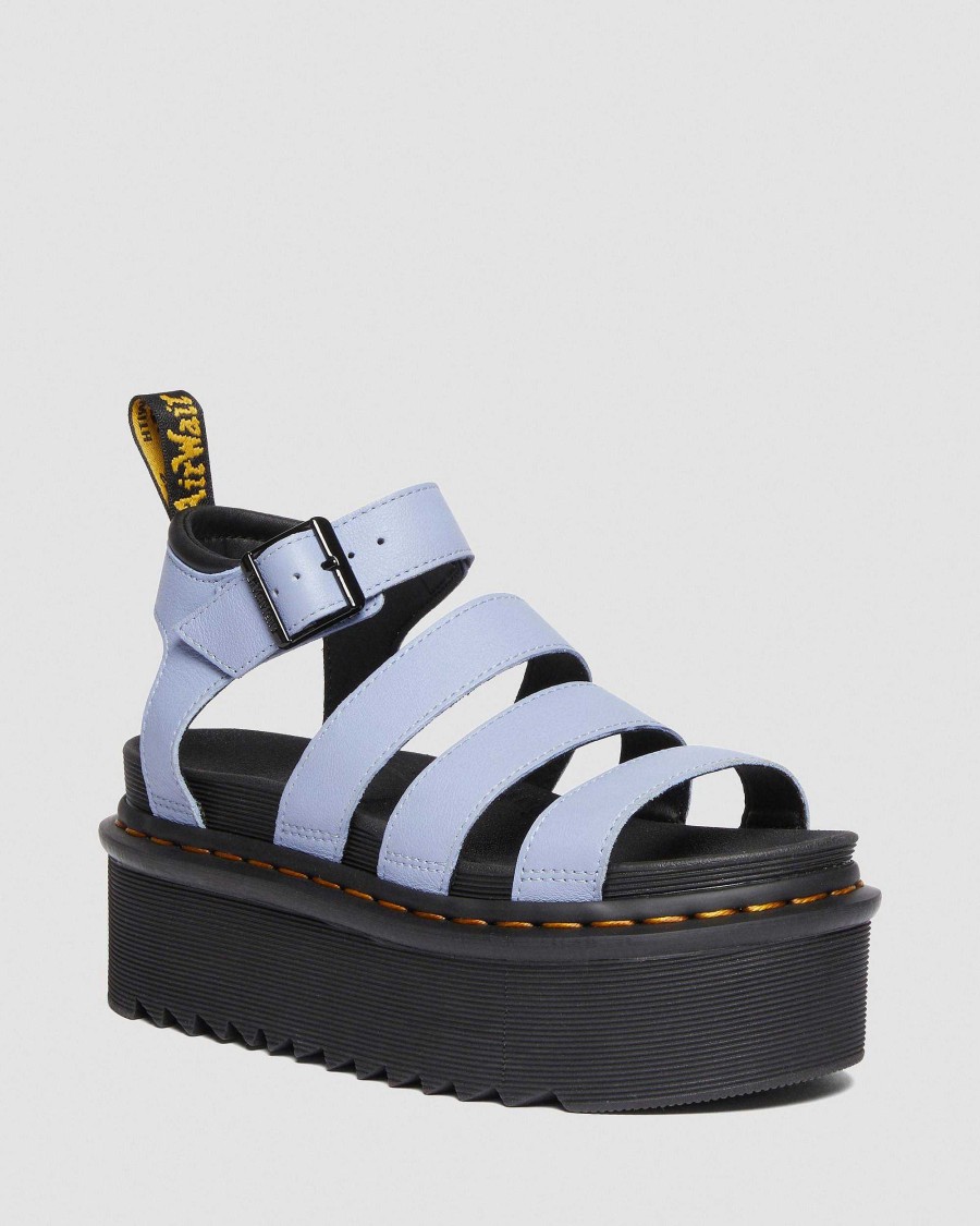 Dames Dr. Martens Sandales A Plateforme | Sandales A Plateforme En Cuir Blaire Quad Pisa A Brides Zen Bleu — Pise