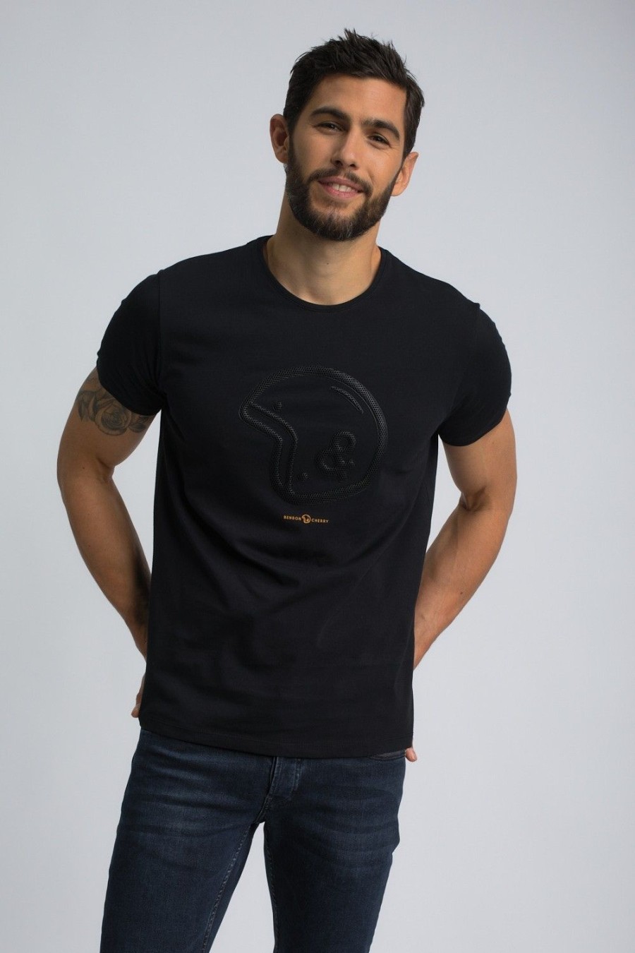 Homme Benson & Cherry T-Shirts Pour Homme | Tshirt Logo En Relief Tubbs Noir