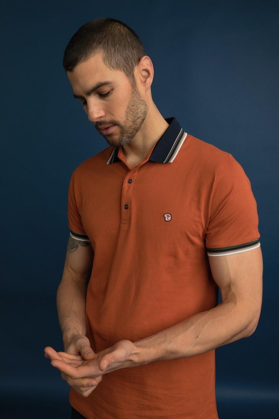 Homme Benson & Cherry Polos Pour Homme | Polo En Coton A Col Raye Gavroch Mandarine