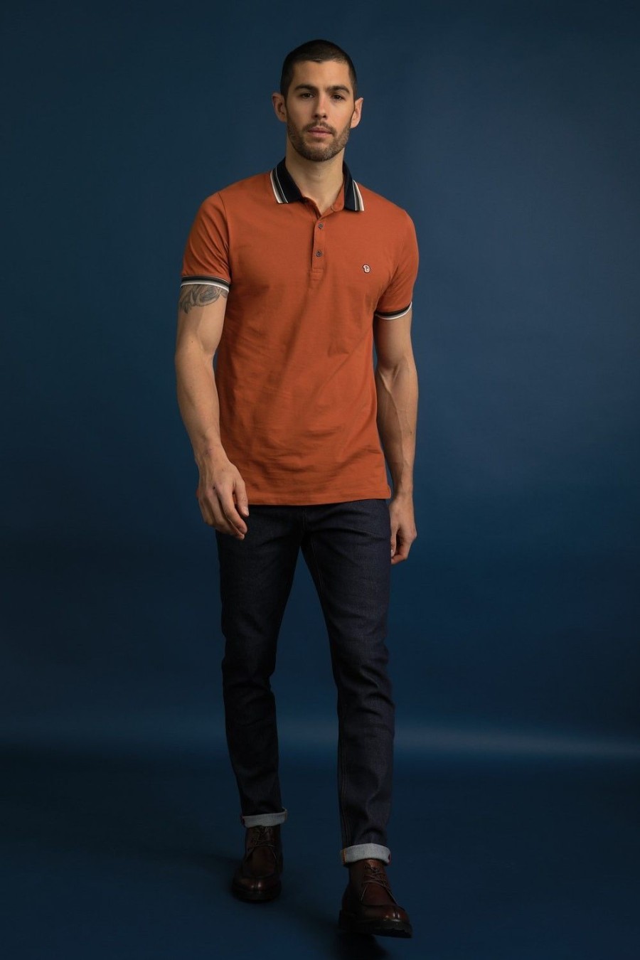 Homme Benson & Cherry Polos Pour Homme | Polo En Coton A Col Raye Gavroch Mandarine