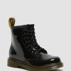 Enfants Dr. Martens Chaussures D'Ecole Pour Filles | Short A Lacets Verni 1460 Pour Enfants Noir — Lampe Brevetee