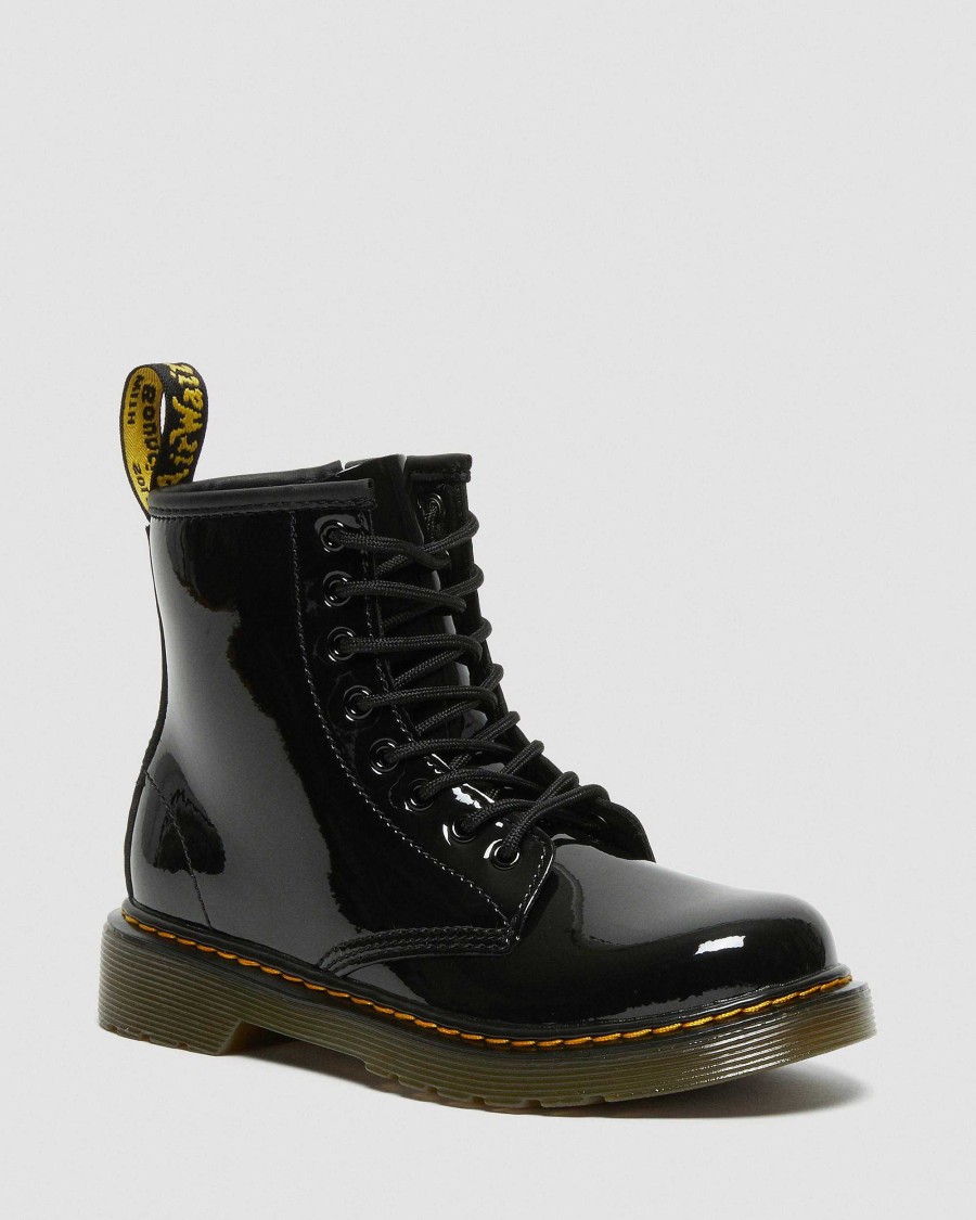 Enfants Dr. Martens Chaussures D'Ecole Pour Filles | Short A Lacets Verni 1460 Pour Enfants Noir — Lampe Brevetee