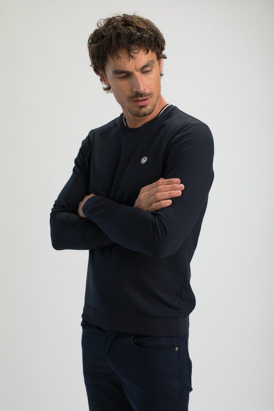 Homme Benson & Cherry Vestes Et Sweaterie Pour Homme | Sweat Manches Longues Col Rond Raye Sun Marine