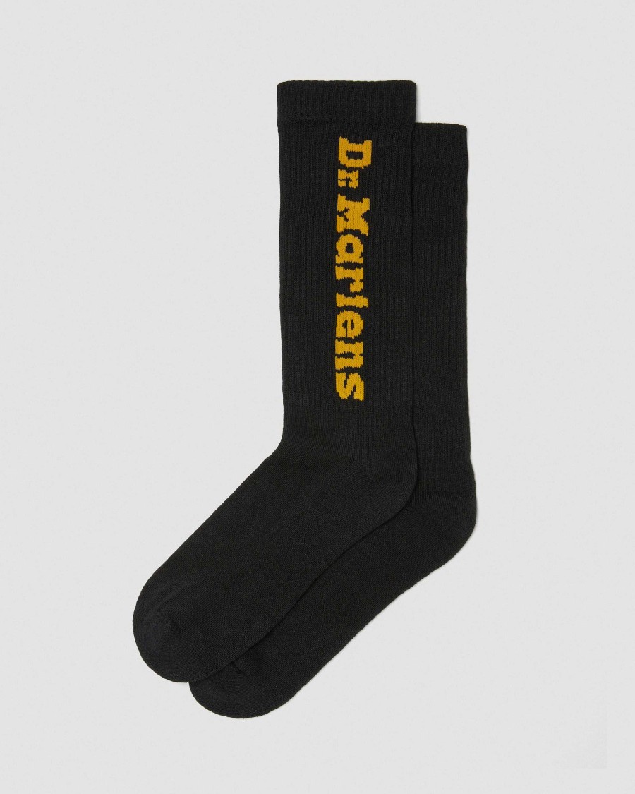 Accessoires Dr. Martens Toutes Les Chaussettes | Chaussettes A Logo Vertical En Melange De Coton Noir — Melange De Coton Biologique