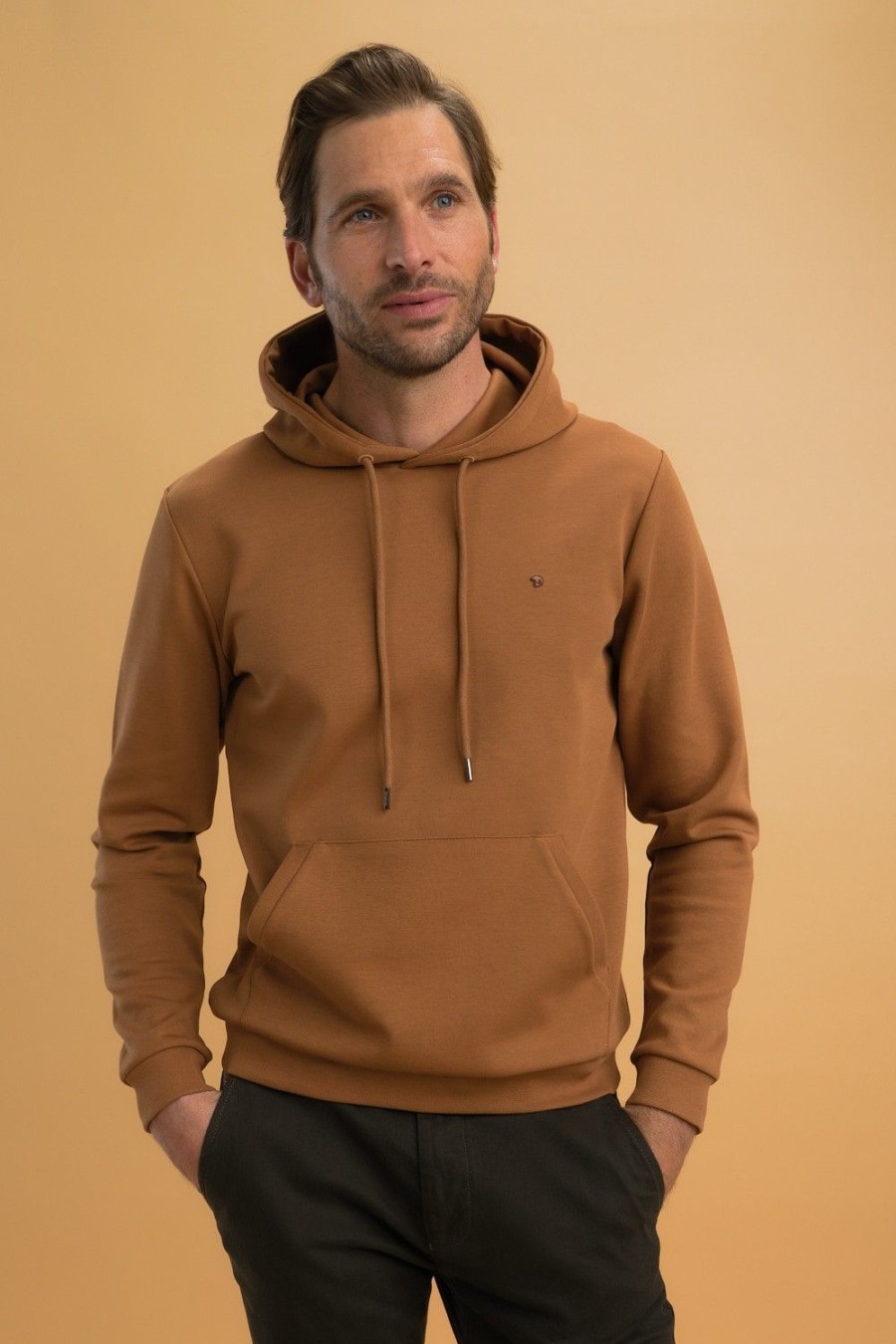 Homme Benson & Cherry Vestes Et Sweaterie Pour Homme | Sweat Capuche Poche Kangourou Steele Camel