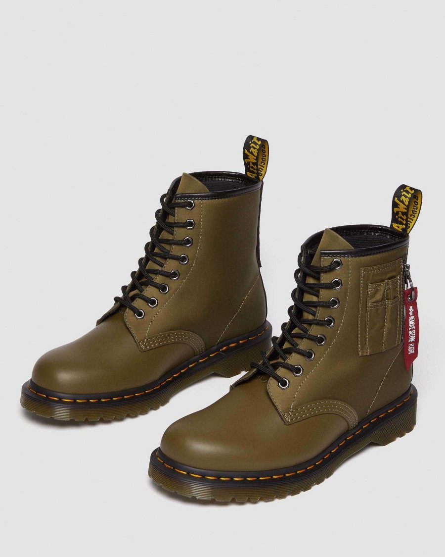 Messieurs Dr. Martens Chaussures Utilitaires | Bottes En Cuir Et Nylon 1460 Ben Alpha Industries Olive+Noir