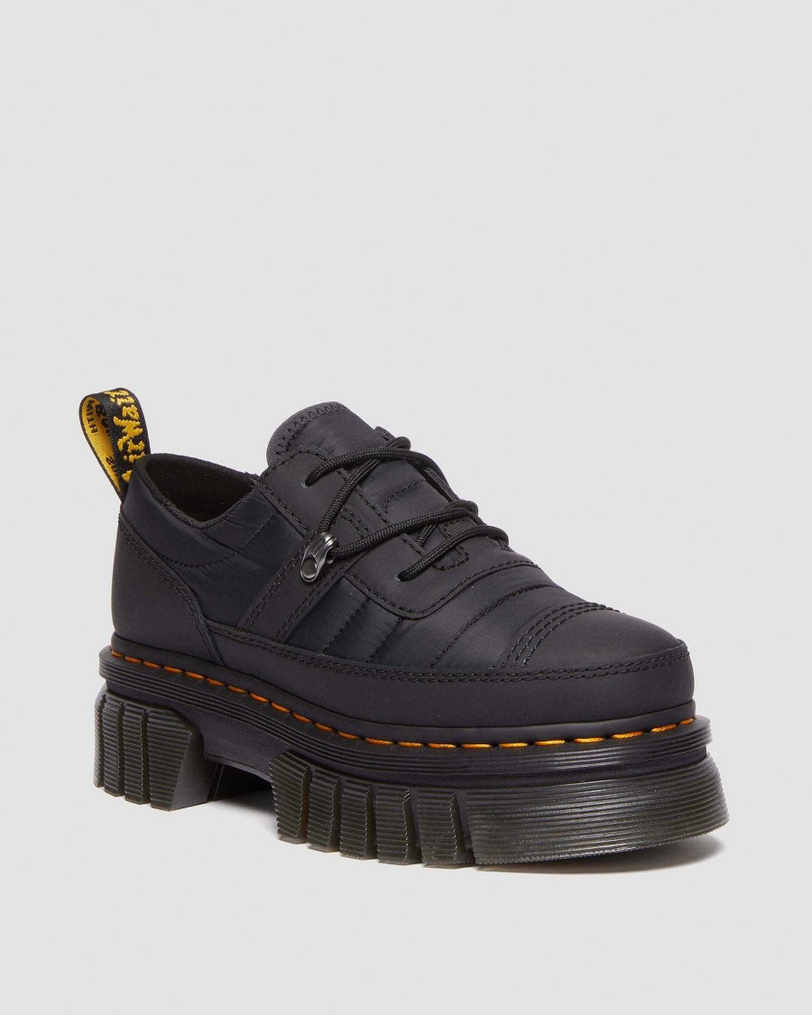 Dames Dr. Martens Chaussures A Semelles Compensees | Chaussures A Plateforme Matelassees Audrick 3I Noir — Cuir Caoutchoute + Matelasse Chaud