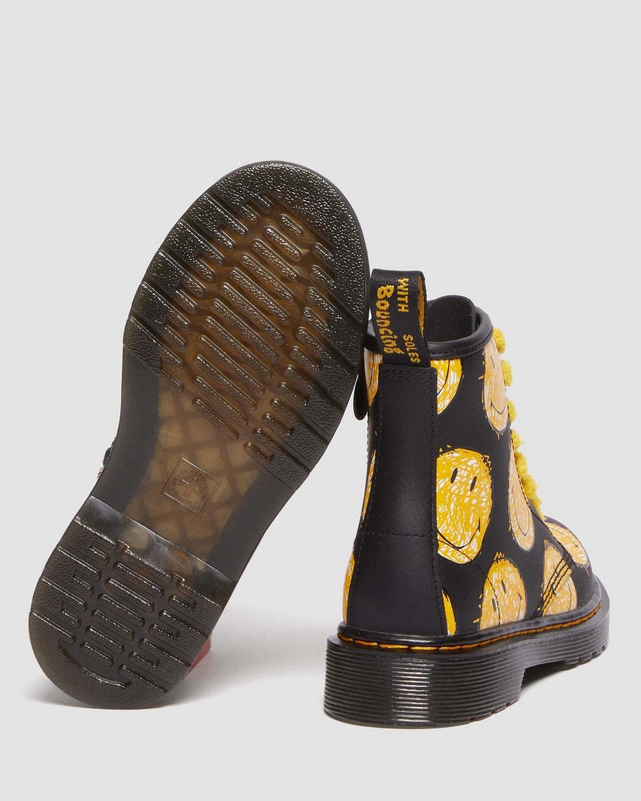 Enfants Dr. Martens Maihars Pour Enfants | Bottes En Cuir Junior 1460 Smiley® Noir — Hydro