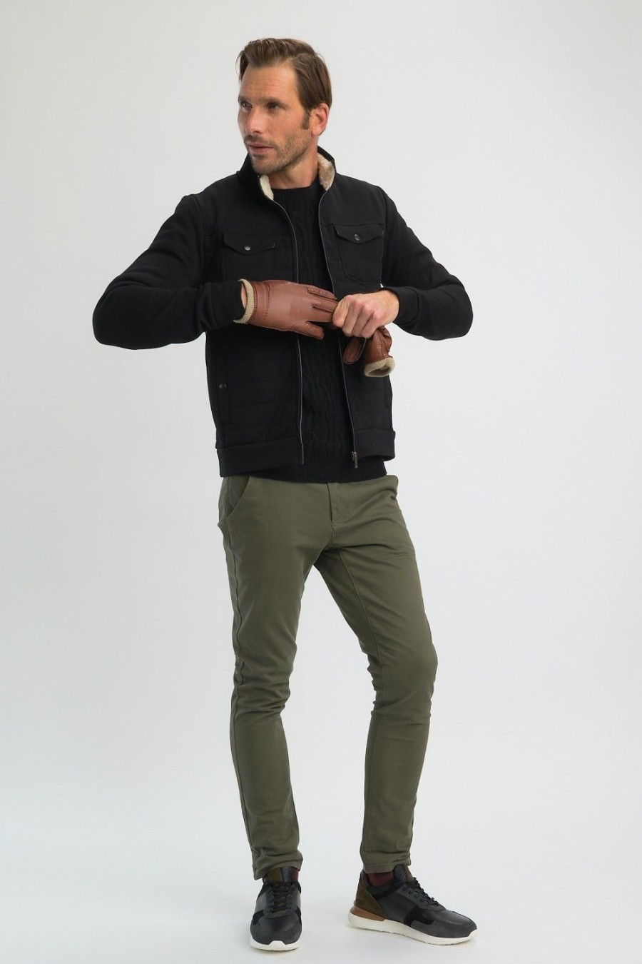 Homme Benson & Cherry Vestes Et Sweaterie Pour Homme | Veste Zippee Col Mouton Sadry Noir