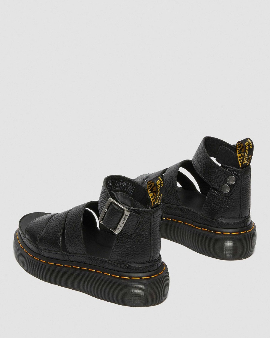 Dames Dr. Martens Sandales A Plateforme | Sandales A Plateforme En Cuir Nappa Quad Milled Clarissa Ii Noir — Nappa Moulu