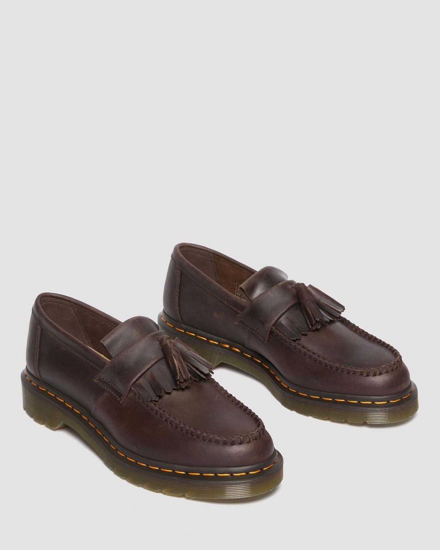 Messieurs Dr. Martens Tous Les Mocassins | Mocassins A Pampilles En Cuir Adrian Crazy Horse Marron Fonce — Crazy Horse+Pu