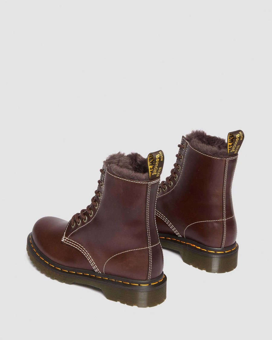 Dames Dr. Martens Tenias | Bottines A Lacets En Cuir Doublees De Fausse Fourrure 1460 Serena Marron Fonce