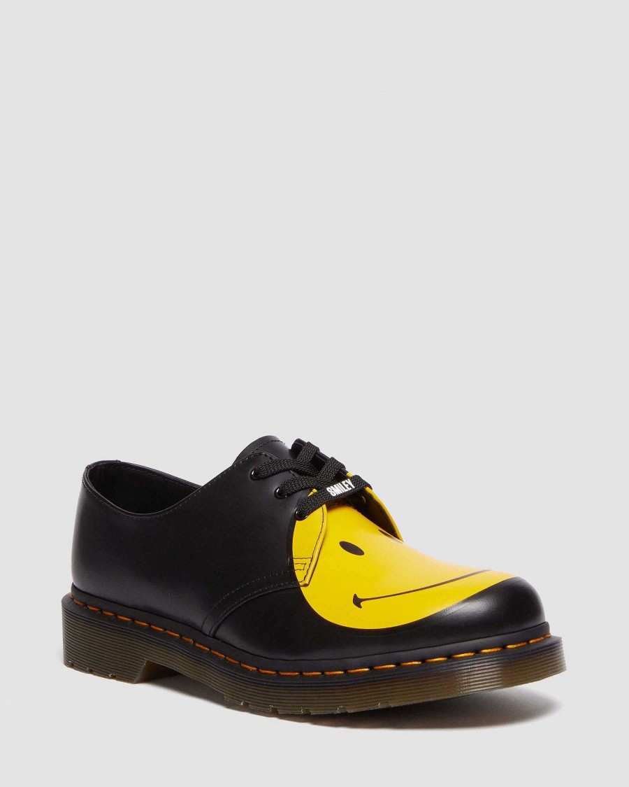 Messieurs Dr. Martens Chaussures A Lacets | 1461 Smiley® Chaussures En Cuir Noir — Lisse