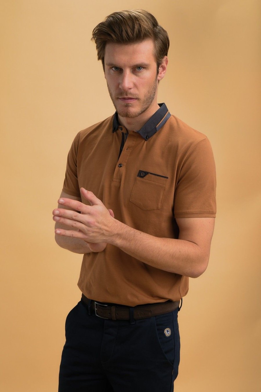 Homme Benson & Cherry Polos Pour Homme | Polo Uni En Coton Gabana Camel