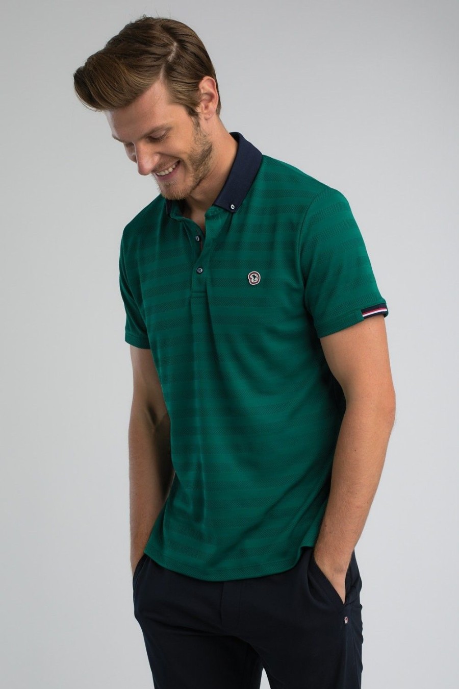 Homme Benson & Cherry Polos Pour Homme | Polo Avec Bandes Texturees Ton Sur Ton Gymain Vert