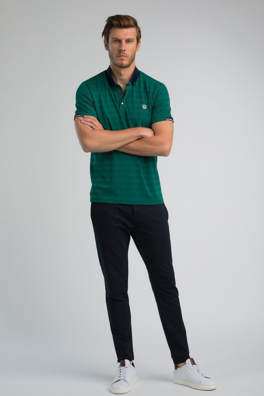 Homme Benson & Cherry Polos Pour Homme | Polo Avec Bandes Texturees Ton Sur Ton Gymain Vert