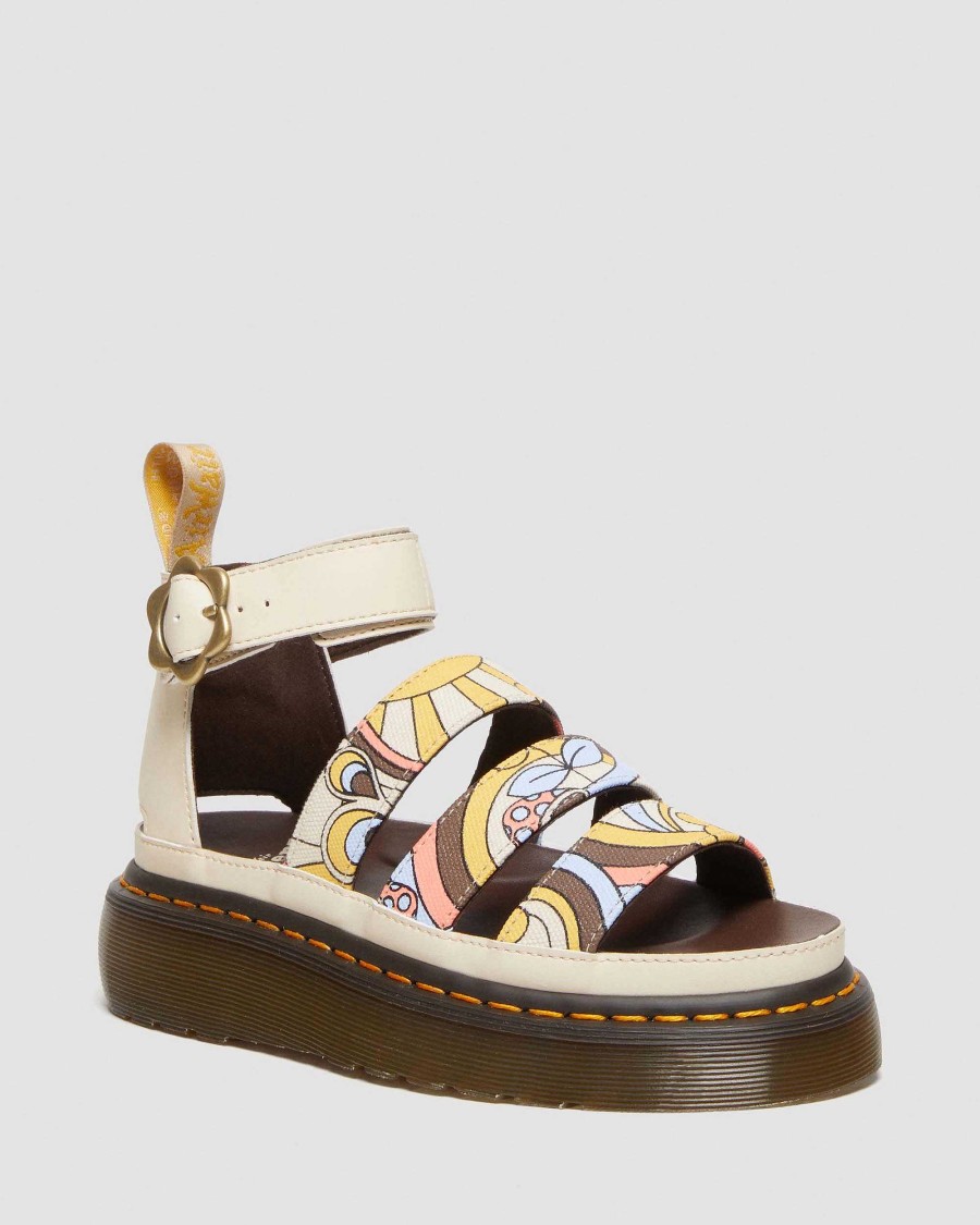 Dames Dr. Martens Sandales A Plateforme | Clarissa Ii Quad Retro Canvas Vegan - Sandales A Lanieres Et Plateforme Papier Beige — Kemble