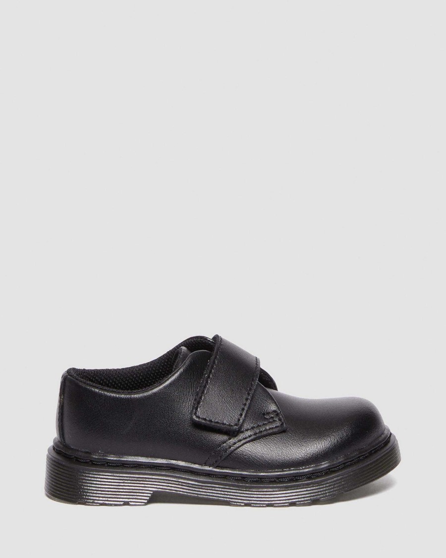 Enfants Dr. Martens Chaussures D'Ecole Pour Filles | Chaussures Oxford Kamron Avec Sangle En Cuir Et Velcro Pour Tout-Petit Noir — Lampe T