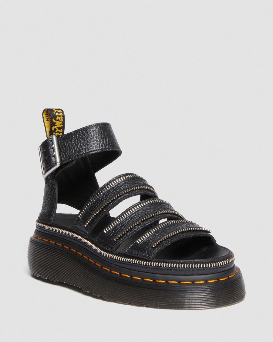 Dames Dr. Martens Sandales A Plateforme | Sandales A Plateforme En Cuir Nappa Fraise Clarissa Ii Quad Hardware Noir — Nappa Moulu