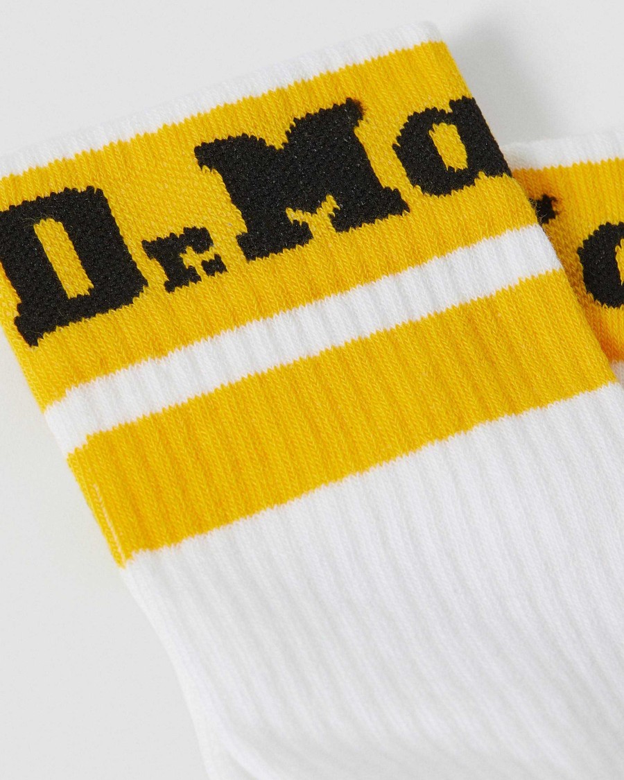 Accessoires Dr. Martens Toutes Les Chaussettes | Chaussettes En Melange De Coton Biologique Avec Logo Athletique Blanc+Jaune — Melange De Coton