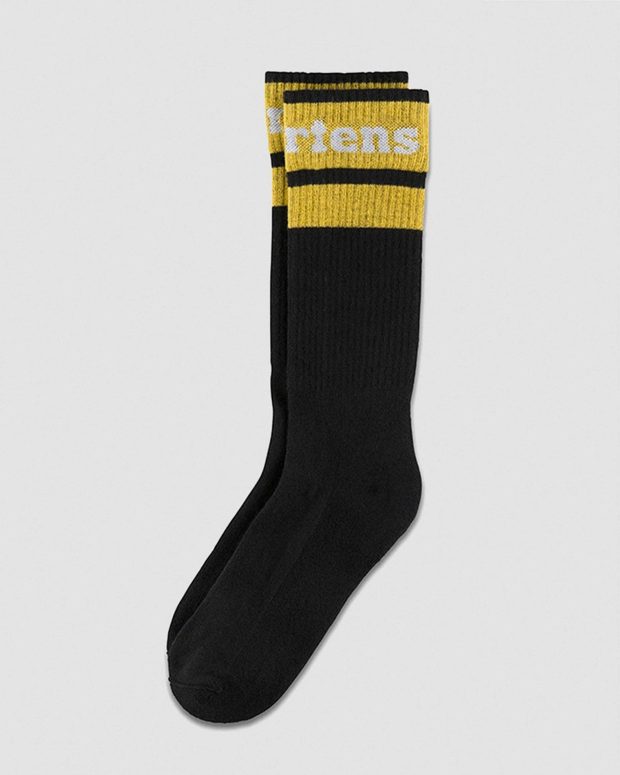 Accessoires Dr. Martens Toutes Les Chaussettes | Chaussettes En Melange De Coton Biologique Avec Logo Athletique Noir+Blanc+Jaune — Melange De Coton