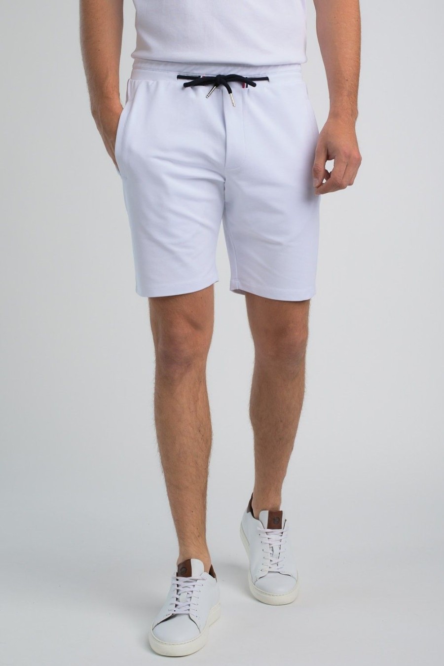 Homme Benson & Cherry Les Bas | Short En Molleton Leger Aux Details Tricolores Bulmino Blanc