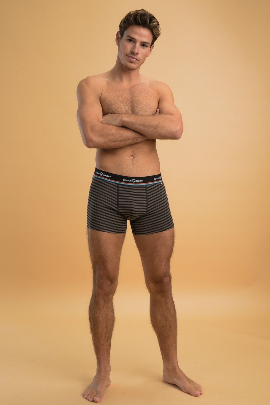 Homme Benson & Cherry Sous-Vetement | Ensemble De Boxers Uni Et Raye Wilgrim Noir Et Raye Gris