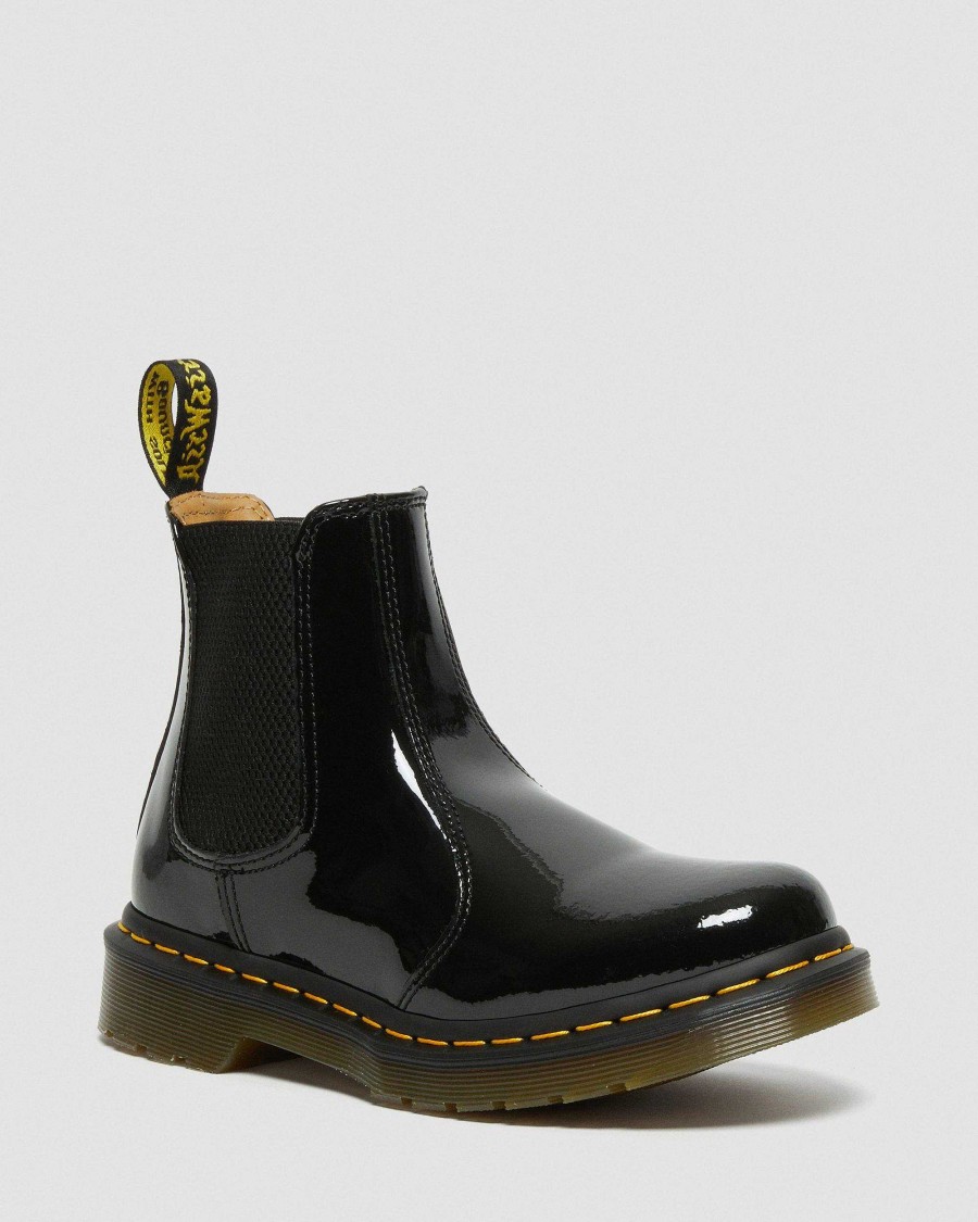 Dames Dr. Martens Bottines | Bottines Chelsea En Cuir Verni 2976 Noir — Lampe Brevetee