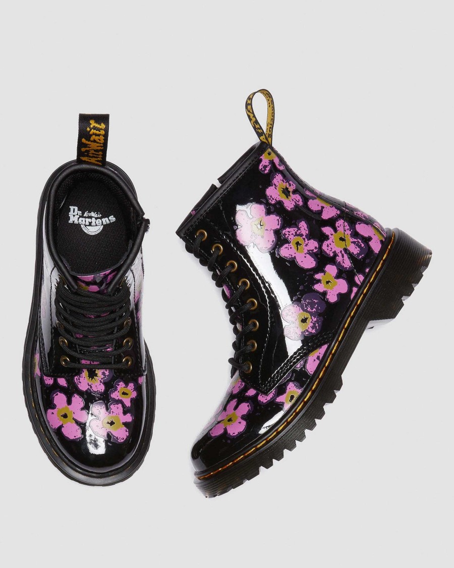 Enfants Dr. Martens Chaussures D'Ecole Pour Filles | Maiharits Vernis Floraux Junior 1460 Noir — Lampe T