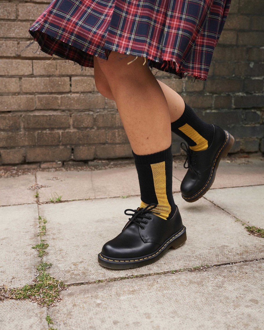 Accessoires Dr. Martens Toutes Les Chaussettes | Chaussettes En Melange Biologique Double Doc Noir+Jaune — Melange De Coton