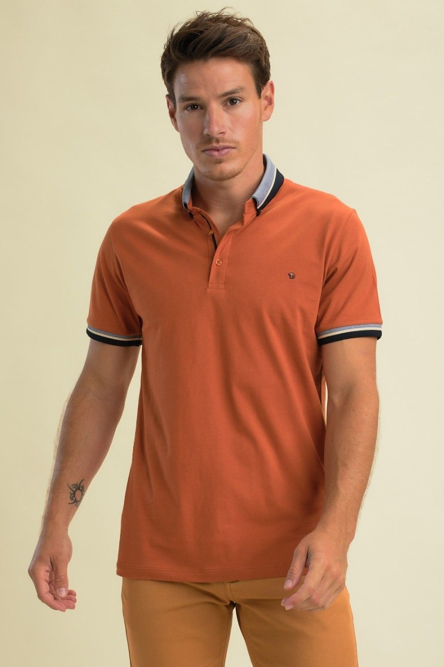 Homme Benson & Cherry Polos Pour Homme | Polo Aux Bords Cotes Contrastes Galy Mandarine