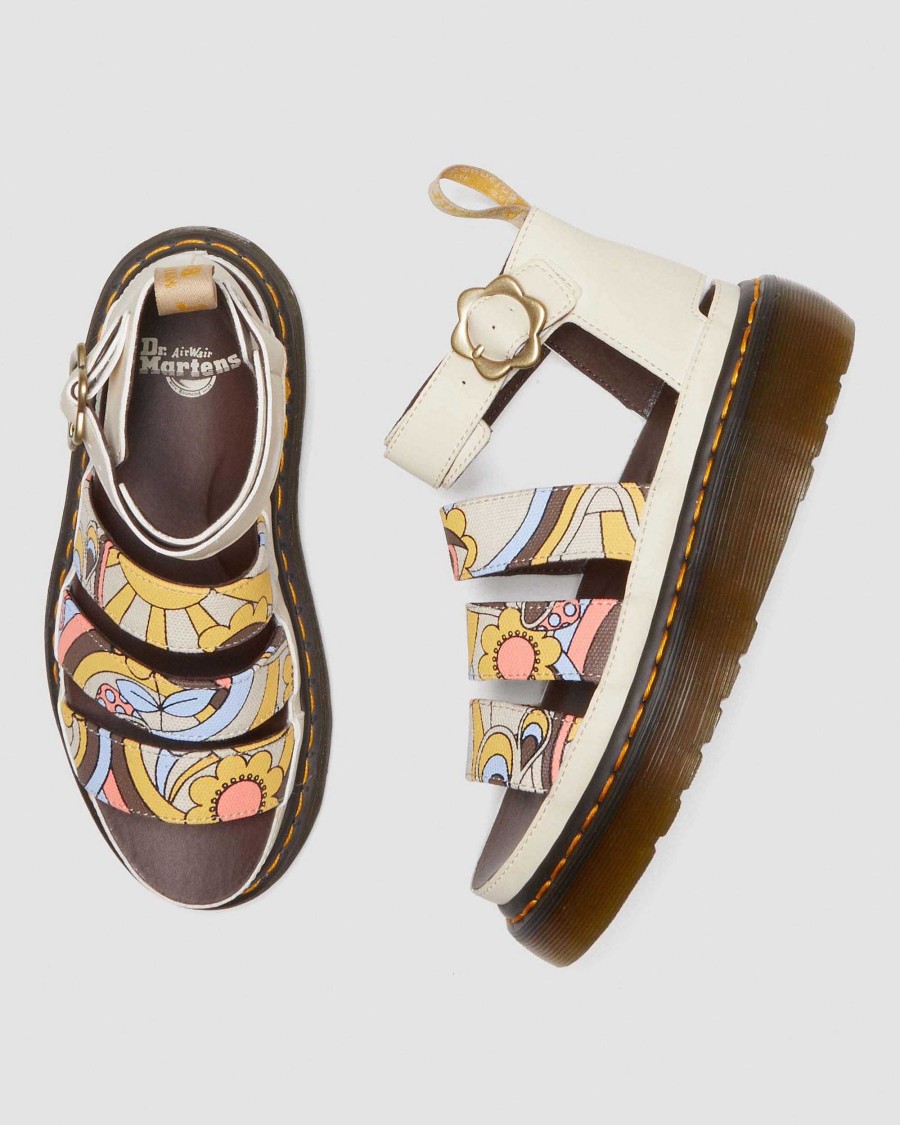 Dames Dr. Martens Sandales A Plateforme | Clarissa Ii Quad Retro Canvas Vegan - Sandales A Lanieres Et Plateforme Papier Beige — Kemble