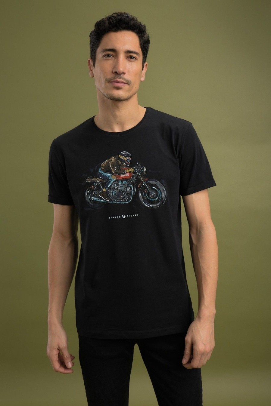 Homme Benson & Cherry T-Shirts Pour Homme | T-Shirt Coton Triumph Thruxton 1200R Tag Noir